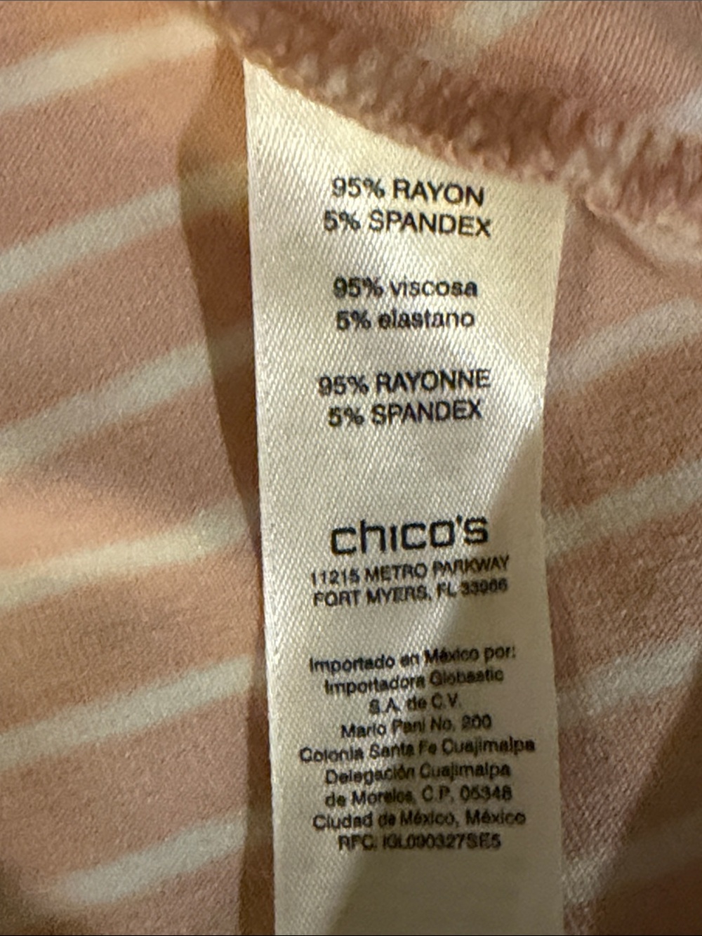 Chico’s Pink and White Striped Long Sleeve Scoop Neck top NWT size 0 / S - Picture 6 of 8